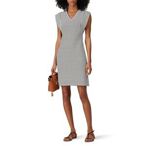 Derek Lam RTR Striped V Neck Cap Sleeve Black White Sheath Dress Size 44 US 8